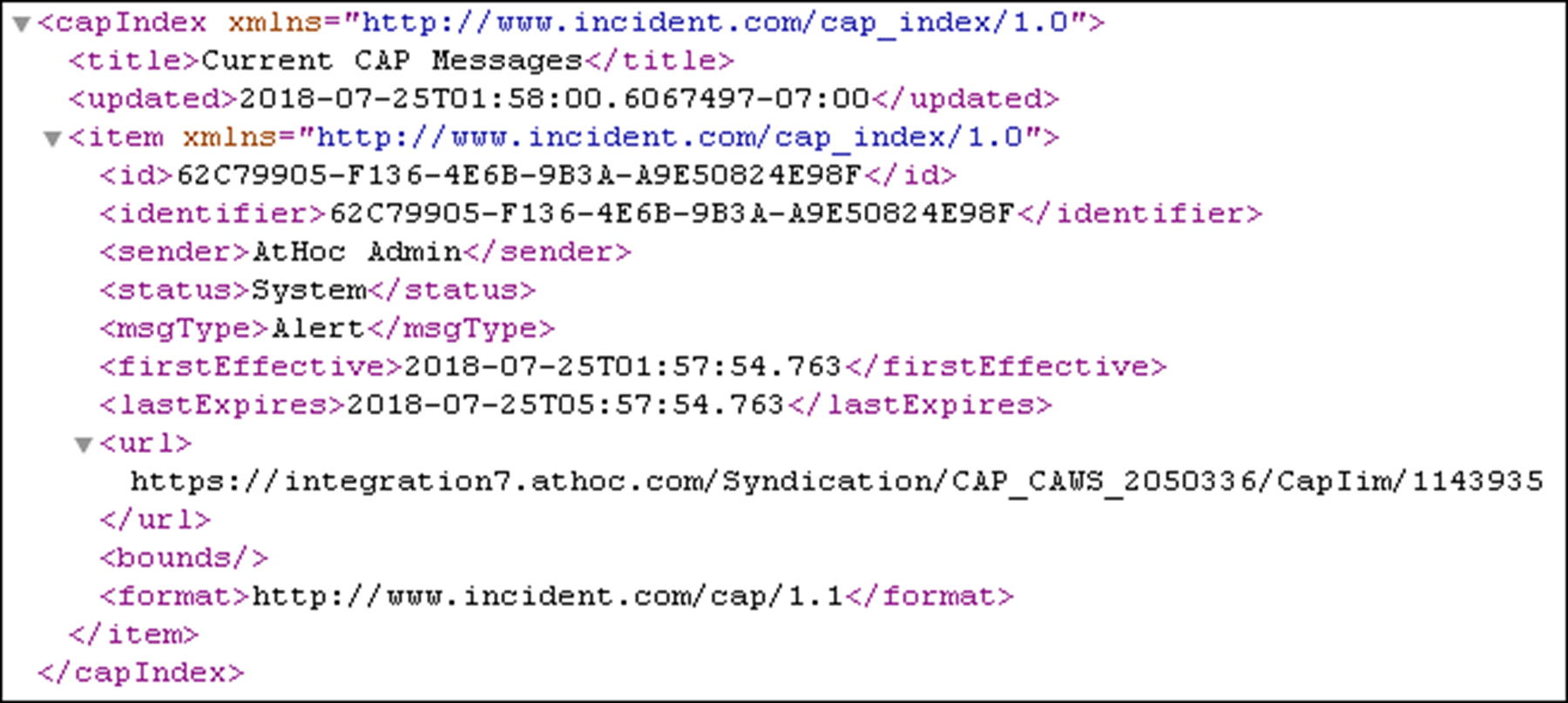 Sample CapIndex XML file with items in feed