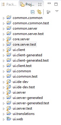 Screenshot of the default Eclipse projects