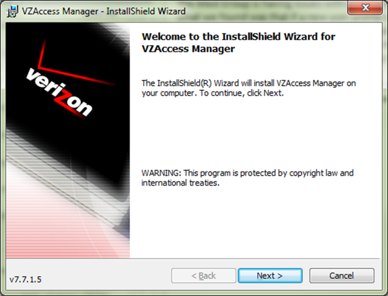 The VZAcess Manager installation wizard