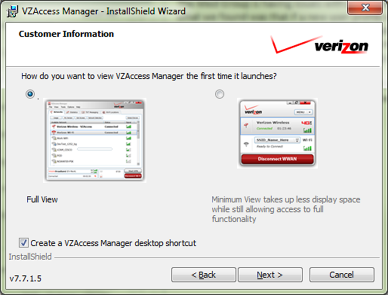 The VZAccess Manager installation wizard Customer Information window