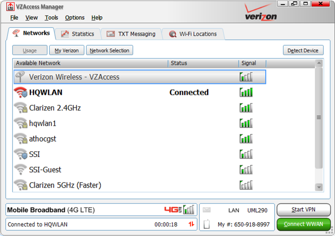 The VZAccess Manager Networks tab