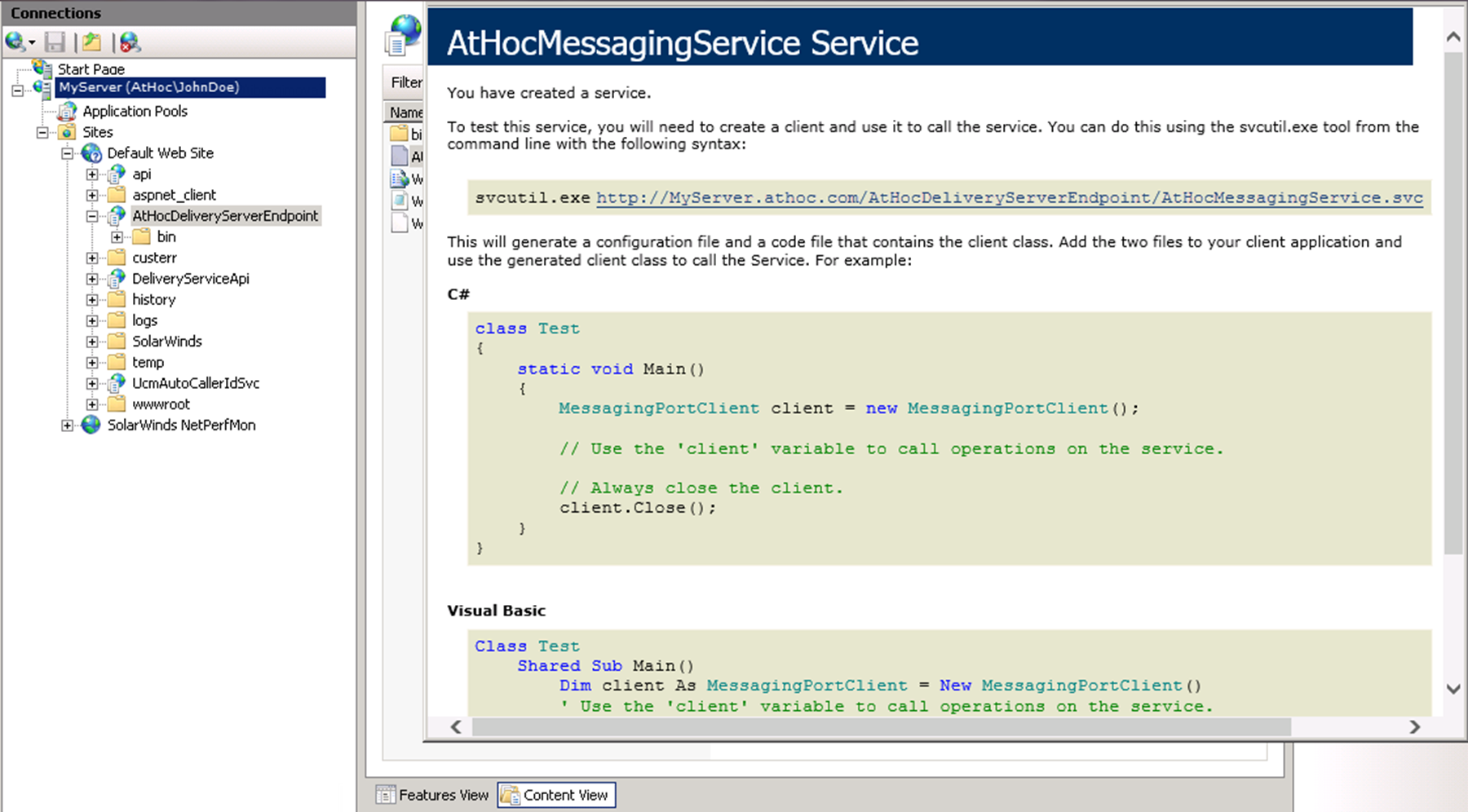 The AtHoc messaging service window