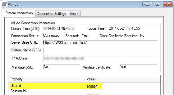 The User Id can be found in the System Information tab of the About menu
