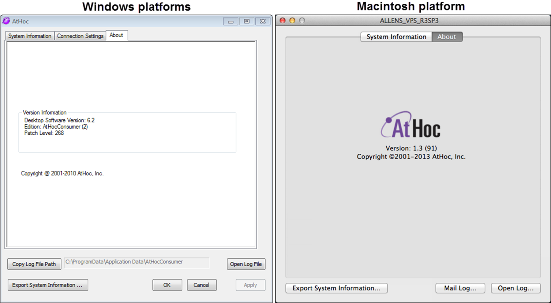 The desktop software version displayed on the About tab