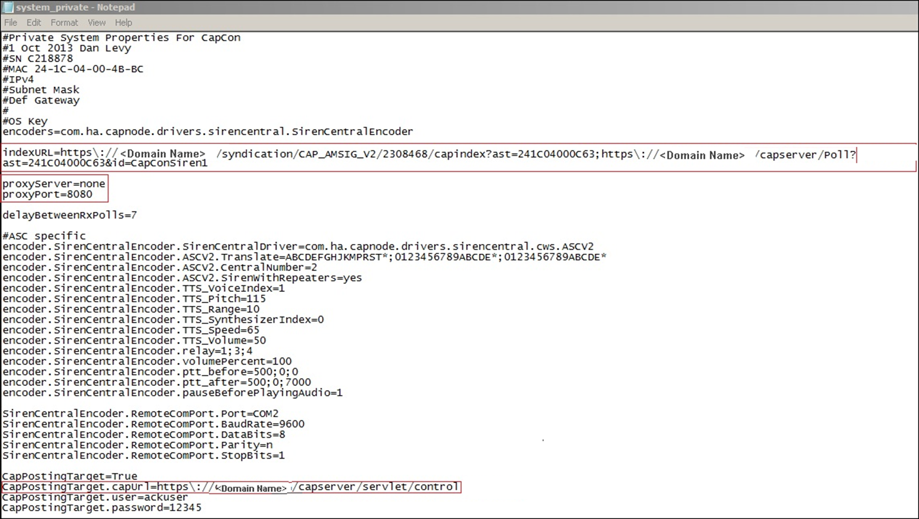 The system private config file