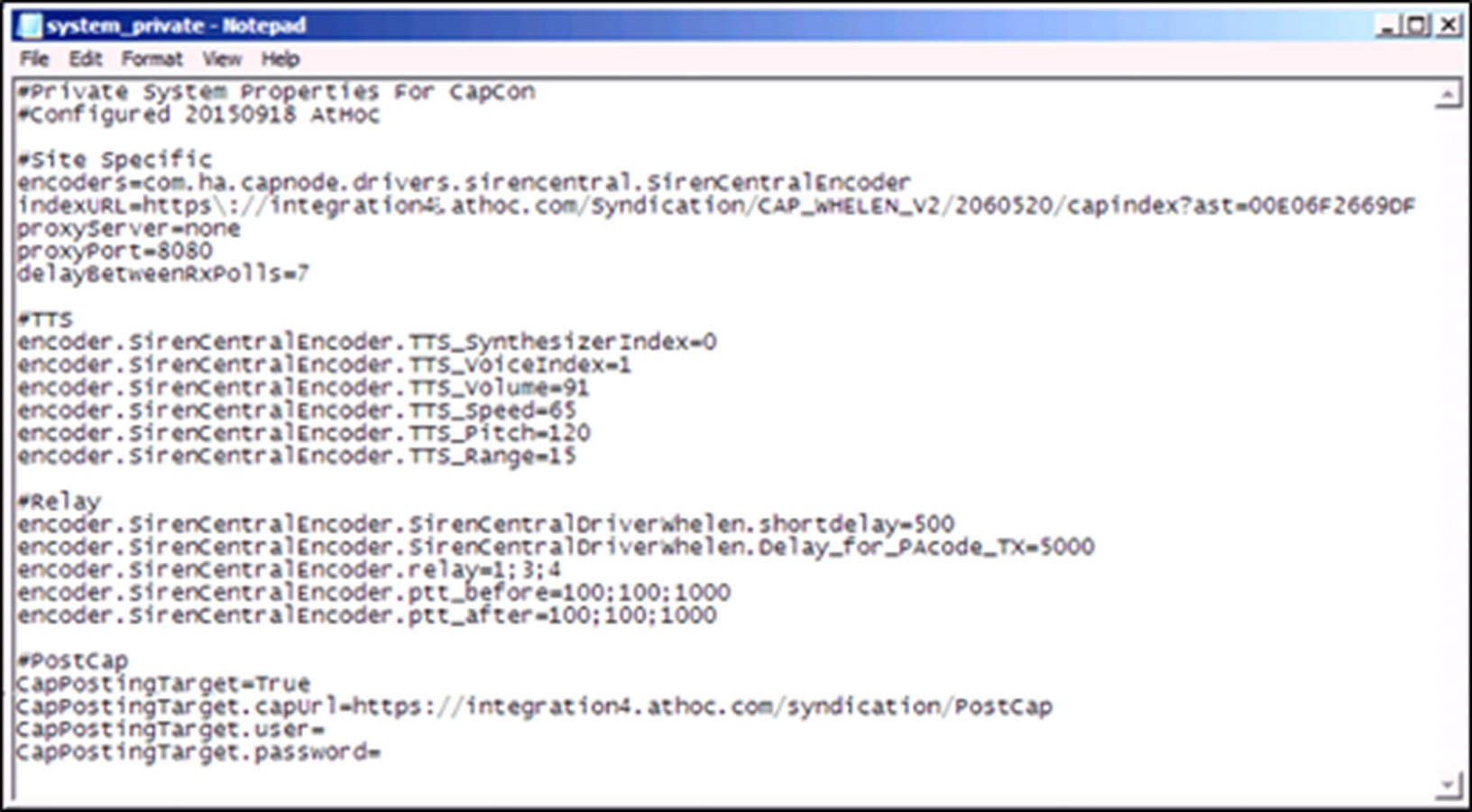 The system private config file