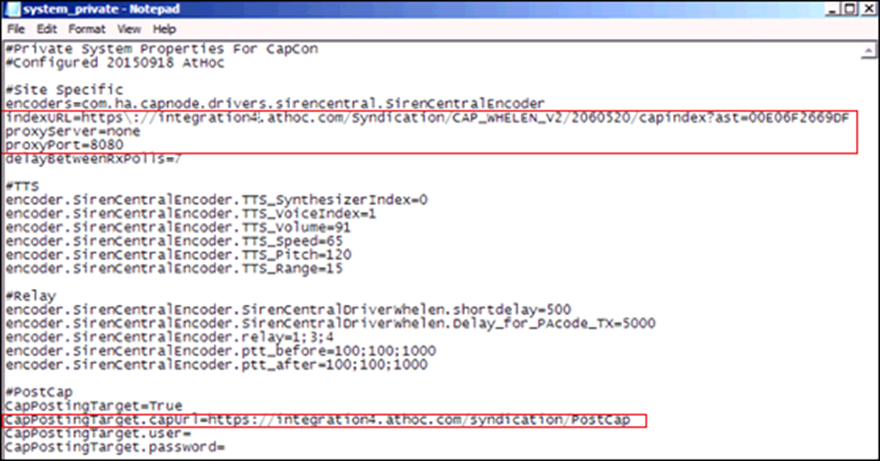 Sample system private config file