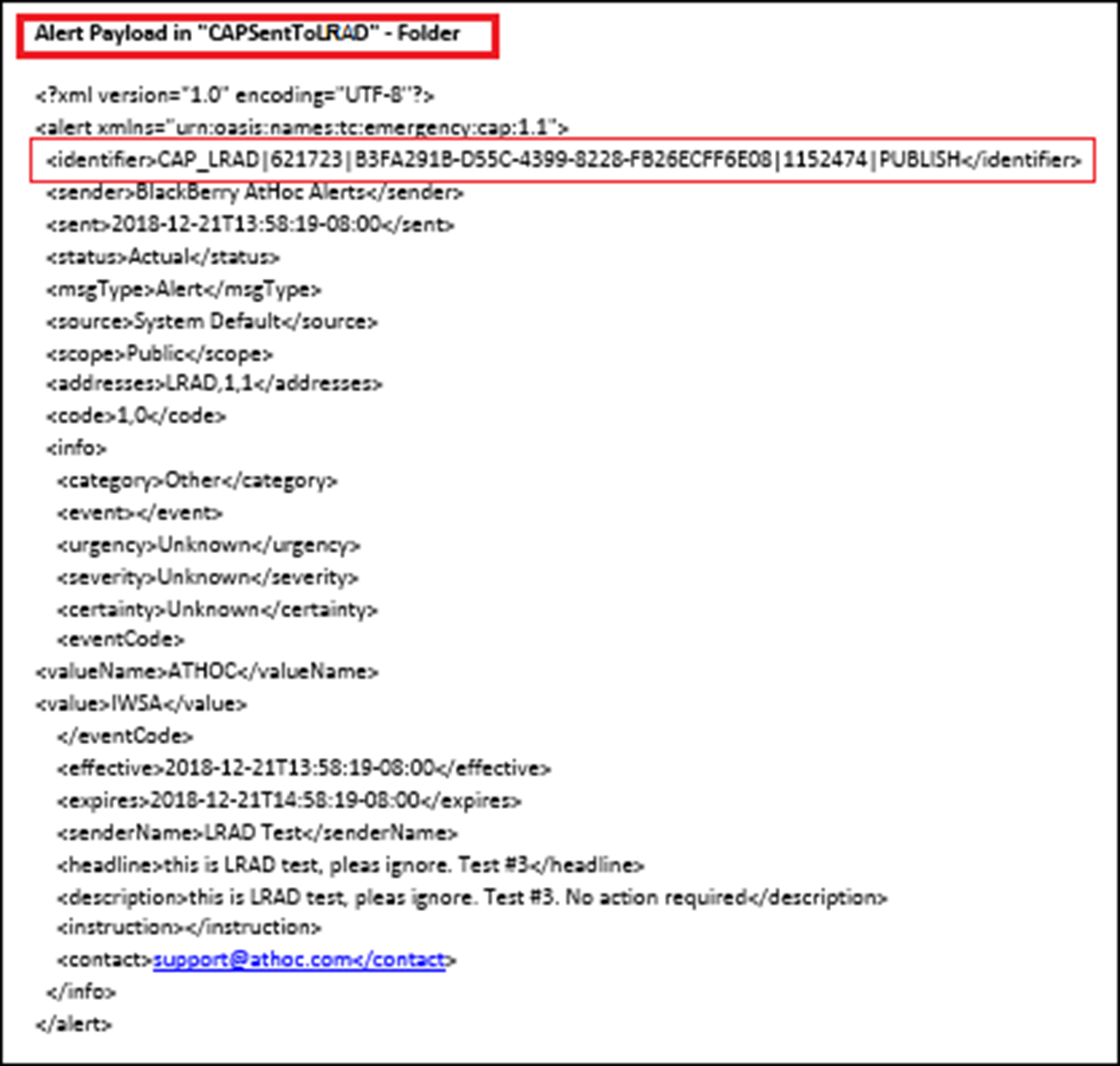 The alert payload