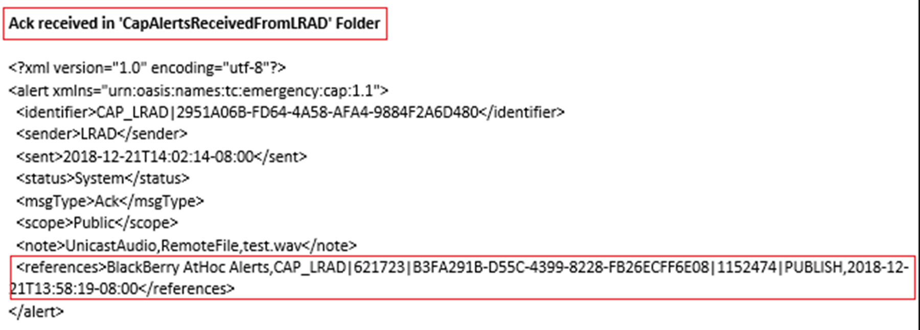 Ack received in folder