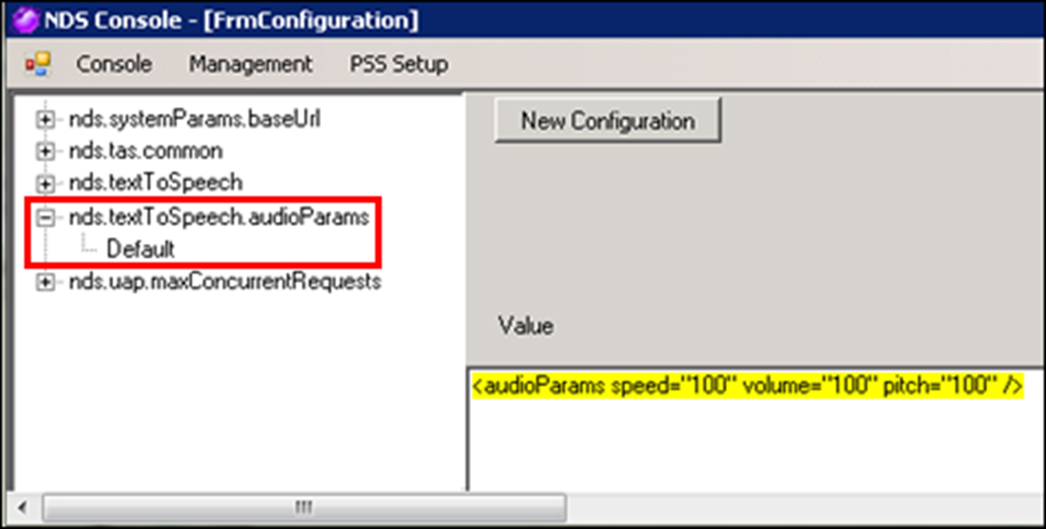 Select the default Text-to-Speech parameter in the NDS console