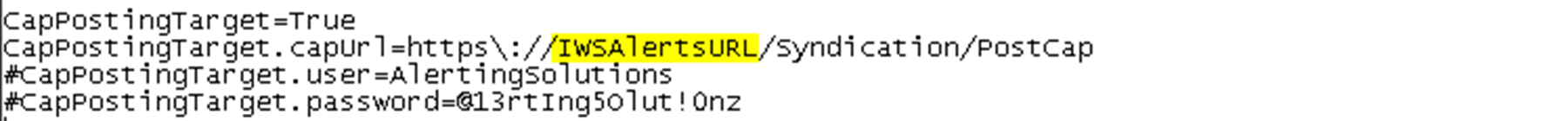 Enter the server URL in the CapPostingtarget.capurl value